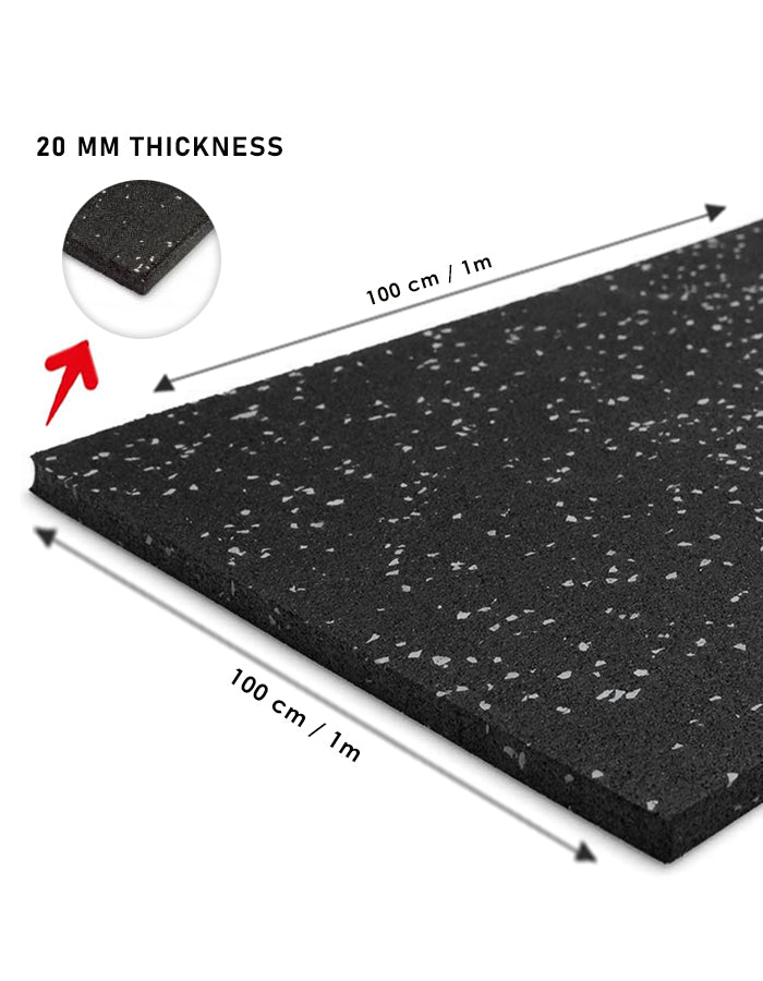 1441 Fitness Commercial Rubber Flooring for Gym 20 mm - 100 x 100 CM Speckled Grey
